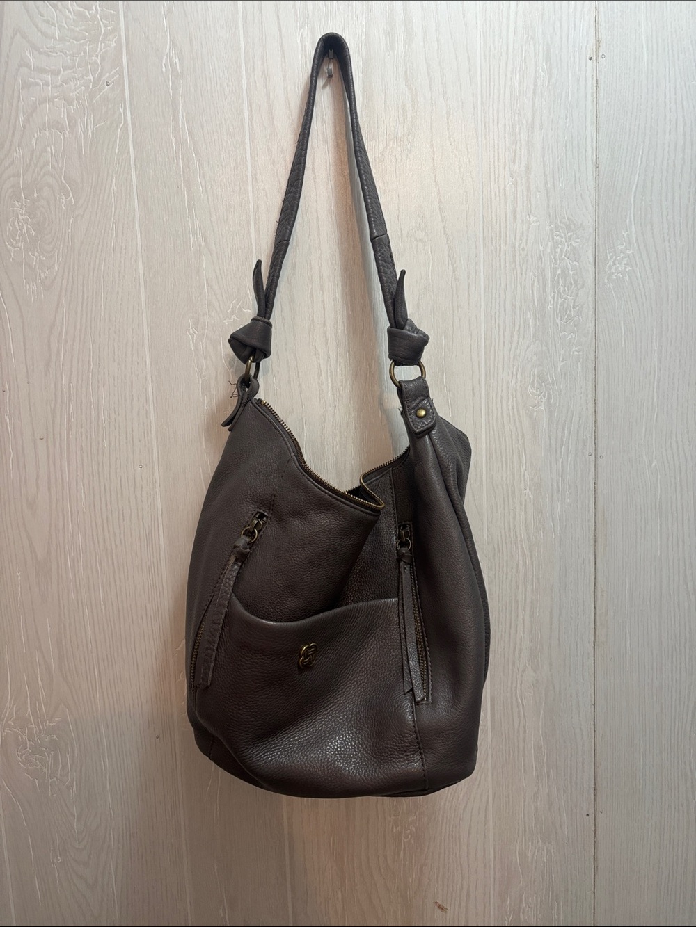 Elliott Lucca Dark Brown Pebbled Leather Hobo Shoulder Bag